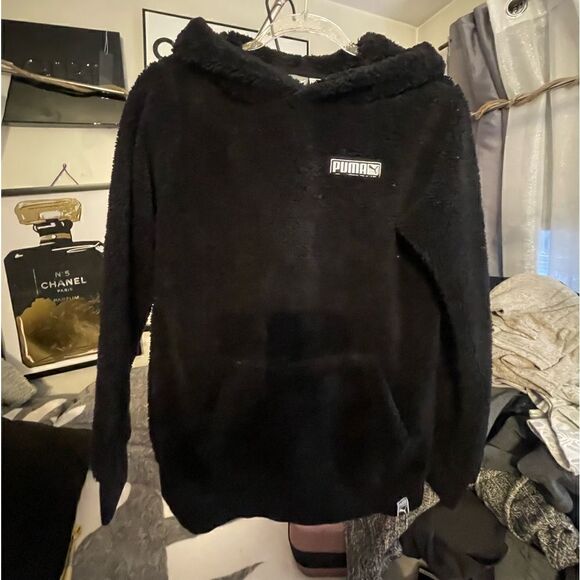 Hoodie sherpa fleece fur blacl small PUMA athletic - Picture 1 of 4